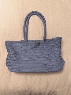 Baby Blue Woven Leather Beach Bag